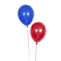 Two colorful balloons, one blue and one red, float against plain background, creating festive and cheerful atmosphere. shiny surface reflects light, adding vibrant touch png