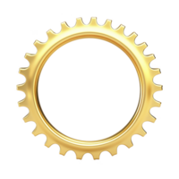 shiny golden gear with circular shape and evenly spaced teeth, isolated on transparency background, symbolizes precision and industry png