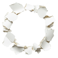 circular frame made of torn white paper pieces creates textured border on transparency background, evoking sense of creativity and rawness png