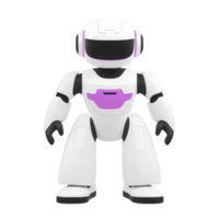 small, futuristic robot with sleek white and purple design stands upright, showcasing its humanoid features and advanced technology png