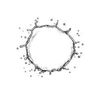 circular splash of water captured mid air against transparency background, showcasing dynamic motion and fluidity. droplets are suspended, creating sense of energy and movement png