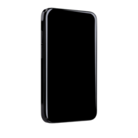 sleek black smartphone with reflective surface and rounded edges, standing upright against transparency background. minimalist design emphasizes modern technology png