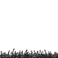 lively crowd of silhouetted people raises their hands excitement, creating dynamic and energetic atmosphere. image captures essence of concert or event, highlighting joy and enthusiasm of audience png