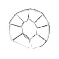 shattered circular glass piece with jagged edges, resembling broken window or mirror, isolated on transparency background. fragments form incomplete circle, creating striking visual png