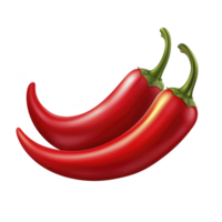 Two vibrant red chili peppers with green stems are depicted, showcasing their glossy texture and curved shape, evoking sense of spiciness and flavor png