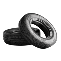 Two black car tires are stacked against each other, showcasing their tread pattern and sidewall design. image highlights tires durability and sleek appearance, suitable for various vehicles png