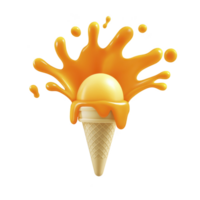 ice cream cone with vibrant orange splash creates dynamic and playful visual. creamy texture and bright color evoke sense of fun and refreshment png