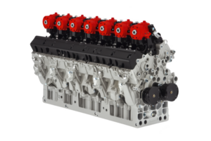 This shows detailed view of high performance engine with red components, showcasing its intricate design and mechanical complexity. engine appears to be V type configuration, often used powerful png