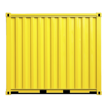 brillante amarillo Envío envase con acanalado metal superficie, comúnmente usado para transporte y almacenamiento. envase es rectangular y caracteristicas esquina fundición para fácil apilado y asegurando png