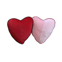 Two heart shaped pillows, one red and one pink, are placed side by side, symbolizing love and affection. soft fabric and vibrant colors create cozy and romantic atmosphere png