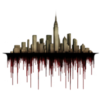 city skyline with tall buildings is mirrored below, creating dramatic reflection effect. reflection appears distorted and artistic, adding surreal and intriguing visual element png