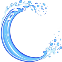 dynamic illustration of stylized blue wave curling with splashes, conveying energy and movement. wave is depicted in vibrant shades of blue, creating sense of fluidity and motion png