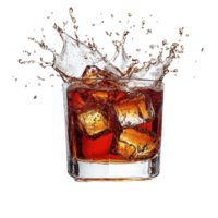 glass of refreshing with ice cubes splashes energetically, capturing moment of excitement and thirst quenching delight png