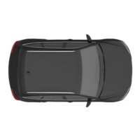 Aerial view of sleek black car with modern design, showcasing its streamlined shape and tinted windows. car roof and side mirrors are visible, emphasizing its contemporary style png