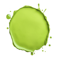 vibrant green paint splash forms circular shape with dynamic splatters, creating energetic and artistic effect. texture is smooth, and color is bright and eye catching png