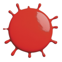 vibrant red paint splash forms circular shape with dynamic splatters extending outward, resembling sunburst or abstract art piece. glossy texture adds lively and energetic feel png