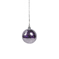 shiny disco ball with reflective tiles hangs against transparency background, creating vibrant and festive atmosphere. mirrored surface reflects light various directions, adding touch of glamour png
