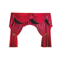 Red theater curtains with elegant draping create dramatic and classic stage setting, perfect for performances and events. rich fabric and vibrant color add touch of sophistication png