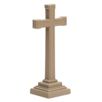 beige, three dimensional cross stands on tiered base, symbolizing faith and spirituality. simple design and neutral color convey sense of peace and reverence png
