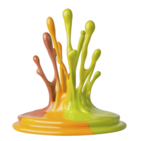 vibrant splash of colorful paint creates abstract sculpture with dynamic motion, featuring shades of orange, yellow, and green. fluid forms rise energetically, capturing sense of creativity png