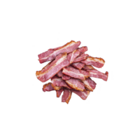 Crispy cooked bacon strips are piled together, showcasing their rich, savory texture and appetizing appearance. Perfect for breakfast or as flavorful addition to various dishes png