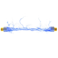 glowing electric arc connects two metallic terminals, creating dynamic and energetic visual of electricity. bright blue sparks and jagged lightning bolts convey power and energy png