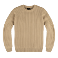 cozy beige knitted sweater with ribbed texture, perfect for casual wear and layering in cooler weather. simple design and neutral color make it versatile for various outfits png