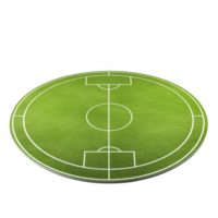 circular soccer field with white markings on vibrant green grass, featuring goal areas and central circle, creating unique and playful design png
