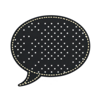 black speech bubble with white polka dots and dashed outline creates playful and whimsical design. This graphic can be used for various creative projects, adding touch of fun and communication png