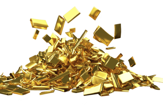 mucchio di brillante oro barre e pezzi sparpagliato nel mucchio, riflettendo leggero e la creazione di lussuoso e opulento aspetto esteriore. Immagine trasporta ricchezza e abbondanza png