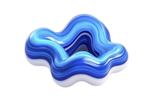 3D abstract shape with layered blue and white contours creates fluid, wave like appearance, evoking sense of motion and depth. smooth, glossy surface enhances its modern aesthetic png