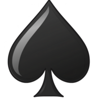shiny black spade symbol with reflective surface, representing one of four suits in standard deck of playing cards. spade is depicted in simple, bold design png