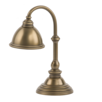vintage brass desk lamp with curved neck and dome shaped shade, exuding classic and elegant design. Perfect for adding touch of sophistication to any workspace png