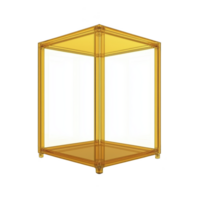 transparent, hexagonal display case with golden frame, perfect for showcasing collectibles or retail items. sleek design adds modern touch to any space png