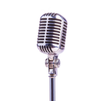 vintage style silver microphone stands elegantly against transparency background, evoking sense of nostalgia and classic charm. microphone retro design is reminiscent of iconic performances png