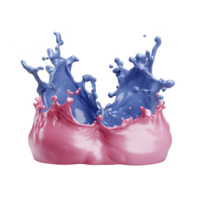 dynamic splash of pink and blue liquid creates artistic and vibrant visual, capturing energy and fluidity of motion. contrasting colors blend seamlessly, forming captivating abstract shape png