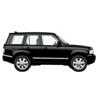sleek black SUV is depicted side view, showcasing its modern design and spacious interior. vehicle features silver alloy wheels and tinted windows, emphasizing its stylish and robust appearance png