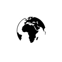 simple black and white illustration of globe showing Africa, Europe, and parts of Asia, with minimalist design. globe is centered and isolated on transparency background png
