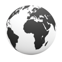 monochrome globe illustration showing continents in black on transparency background, highlighting Africa prominently. simple design emphasizes geographical features and contrasts png