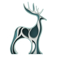 This features stylized, abstract sculpture of deer with flowing, curved lines and modern design. sculpture is composed of layered materials shades of teal, white, and black, creating dynamic png