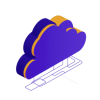 3D illustration of purple and orange cloud icon, symbolizing cloud computing and data storage, is depicted with modern and abstract design png