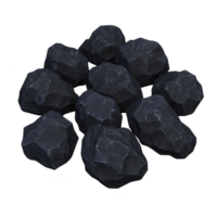 cluster of dark, textured coal rocks is arranged in pile, showcasing their rough surfaces and natural form. image highlights raw, industrial nature of coal png