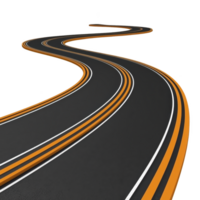 winding road with bright orange and white lines curves against transparency background, creating dynamic and abstract visual. road smooth curves suggest movement and direction png