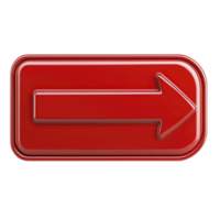 shiny red 3D arrow icon pointing to right, with glossy finish and rounded edges, symbolizing direction or navigation. vibrant color and sleek design make it eye catching png