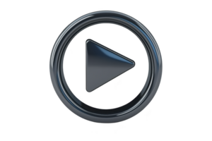 sleek, metallic play button icon with glossy finish, featuring triangular arrow inside circular frame, symbolizing media playback or streaming functionality png