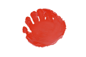 vibrant red handprint transparency background, showcasing texture and detail, symbolizing creativity and expression. bold color contrasts sharply with dark backdrop, creating striking visual png