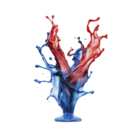 dynamic splash of red and blue paint collides in mid air, creating energetic and vibrant display of color and motion. fluid forms twist and intertwine, capturing moment of artistic chaos png