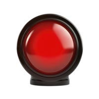 shiny red button with glossy surface is encased in sleek black frame, creating modern and eye catching design. button vibrant color and reflective finish add sense of urgency and importance png