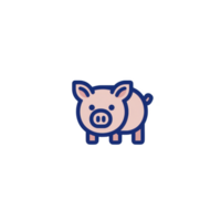 cute, cartoon style pig illustration with simple design and pink color, outlined in blue, stands out against plain background. pig expression is friendly and playful png