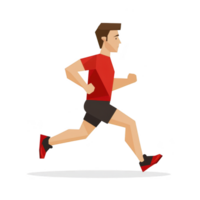digital illustration of person running, wearing red shirt and black shorts, captures dynamic motion and energy of exercise. minimalist style emphasizes movement and athleticism png
